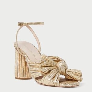 NEW (unworn) Loeffler Randall Gold Camellia Pleated Bow Heel